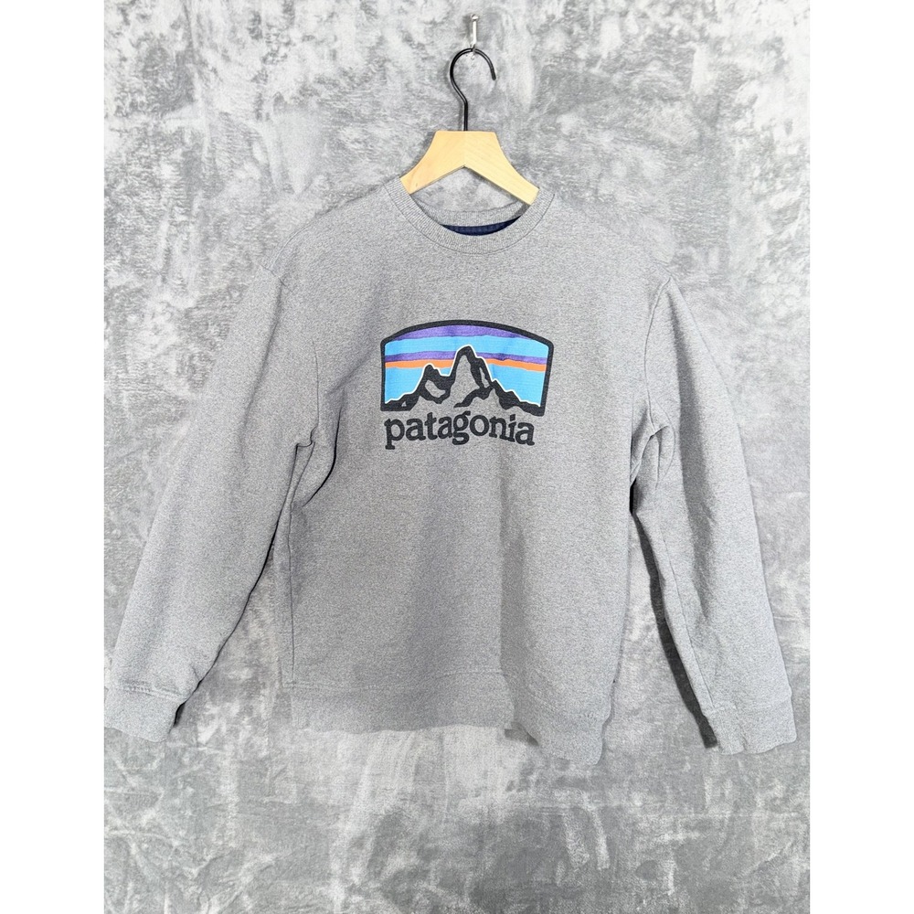 Patagonia Mens Regular Fit Sweatshirt Small Gray Recycled Logo Crewneck